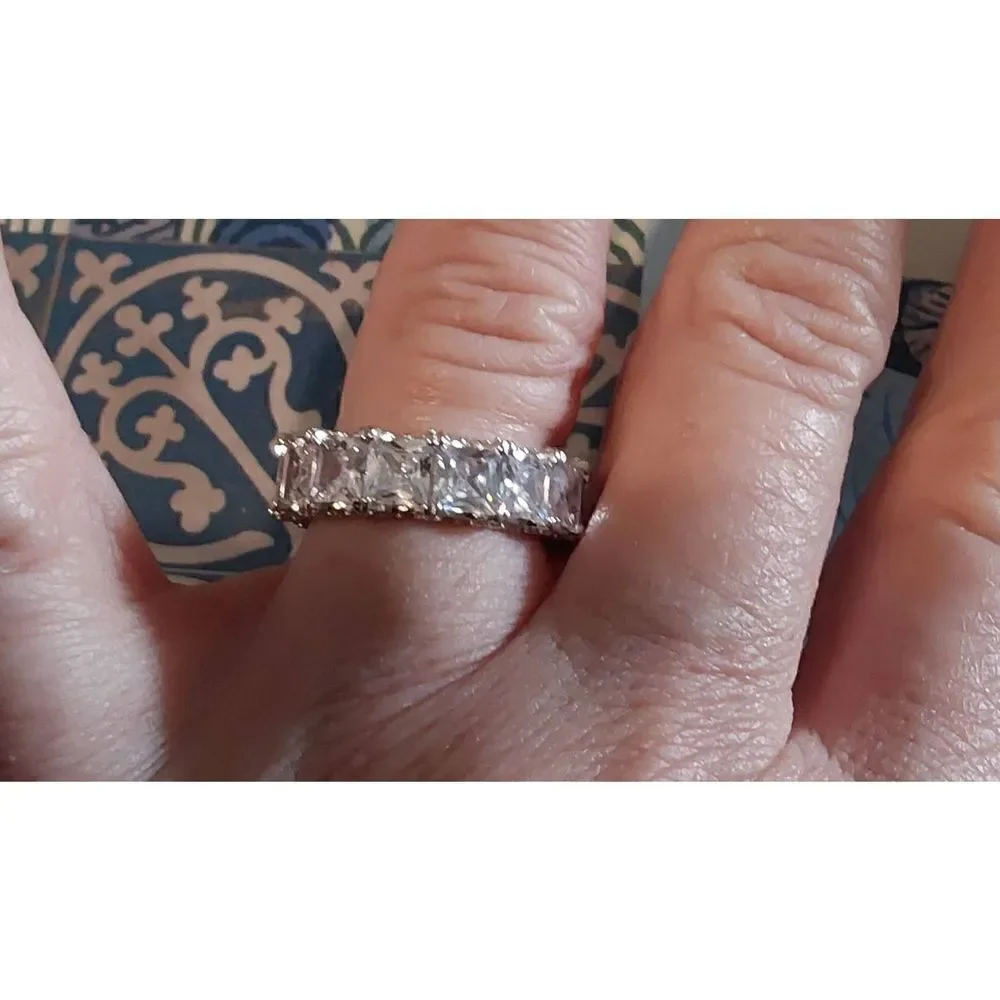 Stunning New 15.13 Princess & Round Cut Sim Diamond Eternity Band Ring Sz 8
